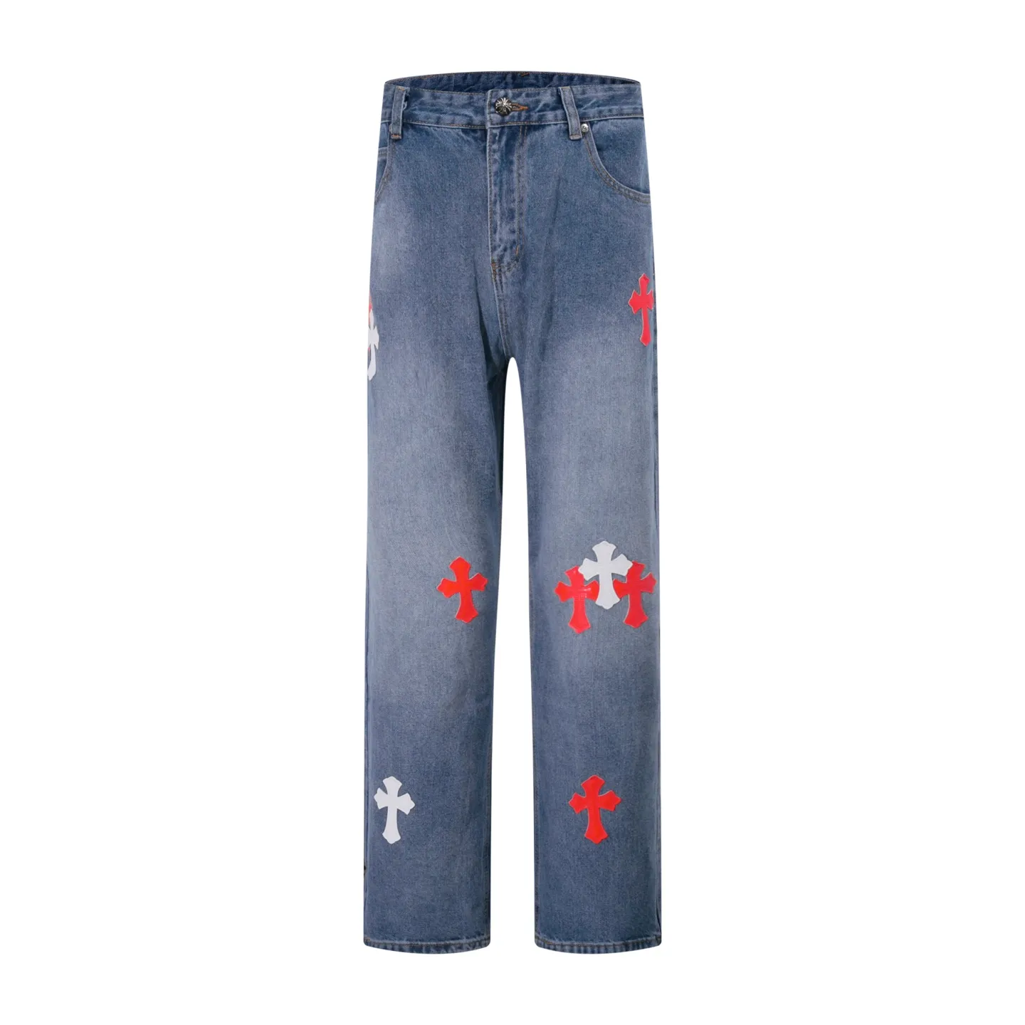 P260 Style No.: H907 Croxin & 𝐂𝐡𝐫𝐨𝐦𝐞 𝐇𝐞𝐚𝐫𝐭 ss25 blue pants red leather Sanskrit leather limited patchwork jeans. Styles with different washed textures are very friendly to people with thin legs. The slightly flared version perfectly modifies the leg shape. The timeless and moderate length makes it easy to match and match. It is the basis for various styles and is a must-have in your wardrobe! The fabric is stiff but also makes the upper body soft without losing texture. The washing process is even more perfect. It is a must-have item for everyone! ! ! Washed wheat, hang tag, pants label, three labels complete Color: blue Size: 28-30-32-34